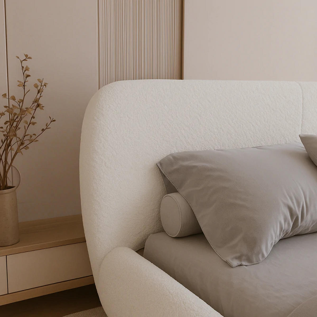 POLSTERBETT ELLE mit Kopfteil, 140 x 200 cm, Doppelbett mit Bettkasten und Lattenrost aus Holz, Bouclé-Stoff, Frabe: Weiß - Weiß, Holz/Kunststoff (140/200cm) - Sepro Meble