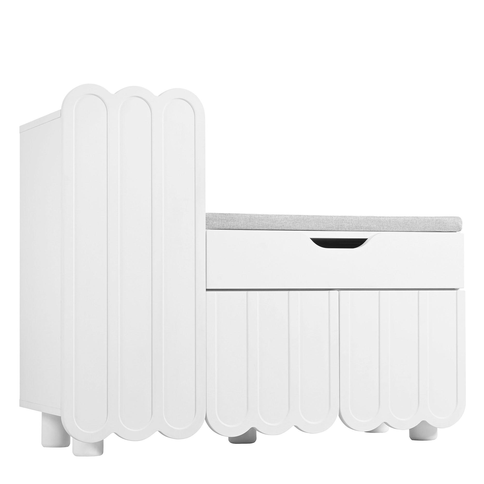SCHUHSCHRANK aus MDF 90x35x74,5cm in Weiß mit Schublade & Sitzpolster - Weiß, Holzwerkstoff (90/74.5/35cm) - Modfu
