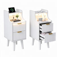 NACHTTISCH 2er Set mit LED-Beleuchtung & Ladestation, Bettseitentisch mit 2 Schubladen, in Weiß, 25/30/60 cm - Goldfarben/Weiß, Holz/Metall (30/60/25cm) - BPKADHY