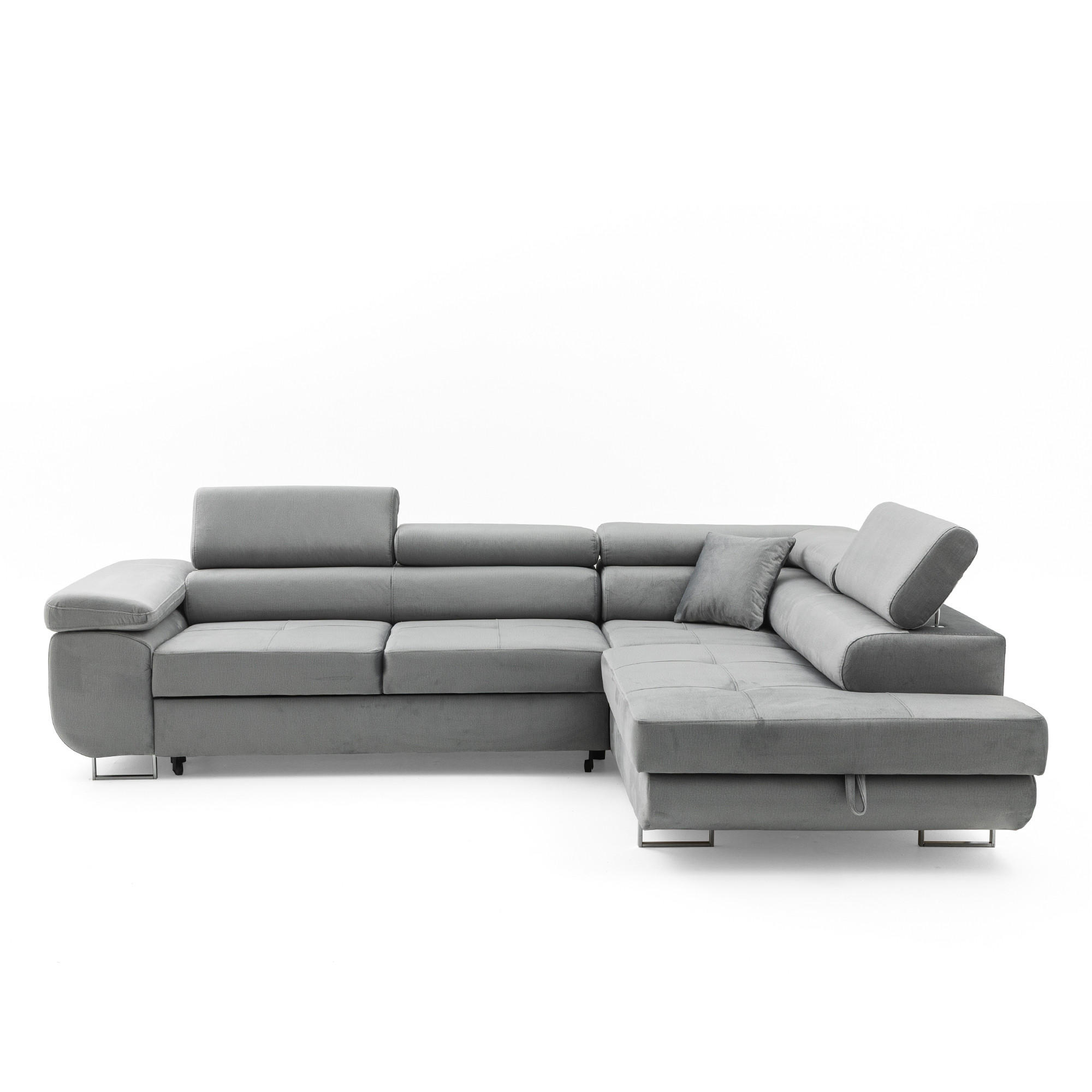 ECKSOFA WILD L Rechts mit Schlaffunktion 127x195 Velours Grau - Chromfarben/Grau, Holz/Textil (274/203cm) - Muffo