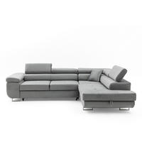 ECKSOFA WILD L Rechts mit Schlaffunktion 127x195 Velours Grau - Chromfarben/Grau, Holz/Textil (274/203cm) - Muffo