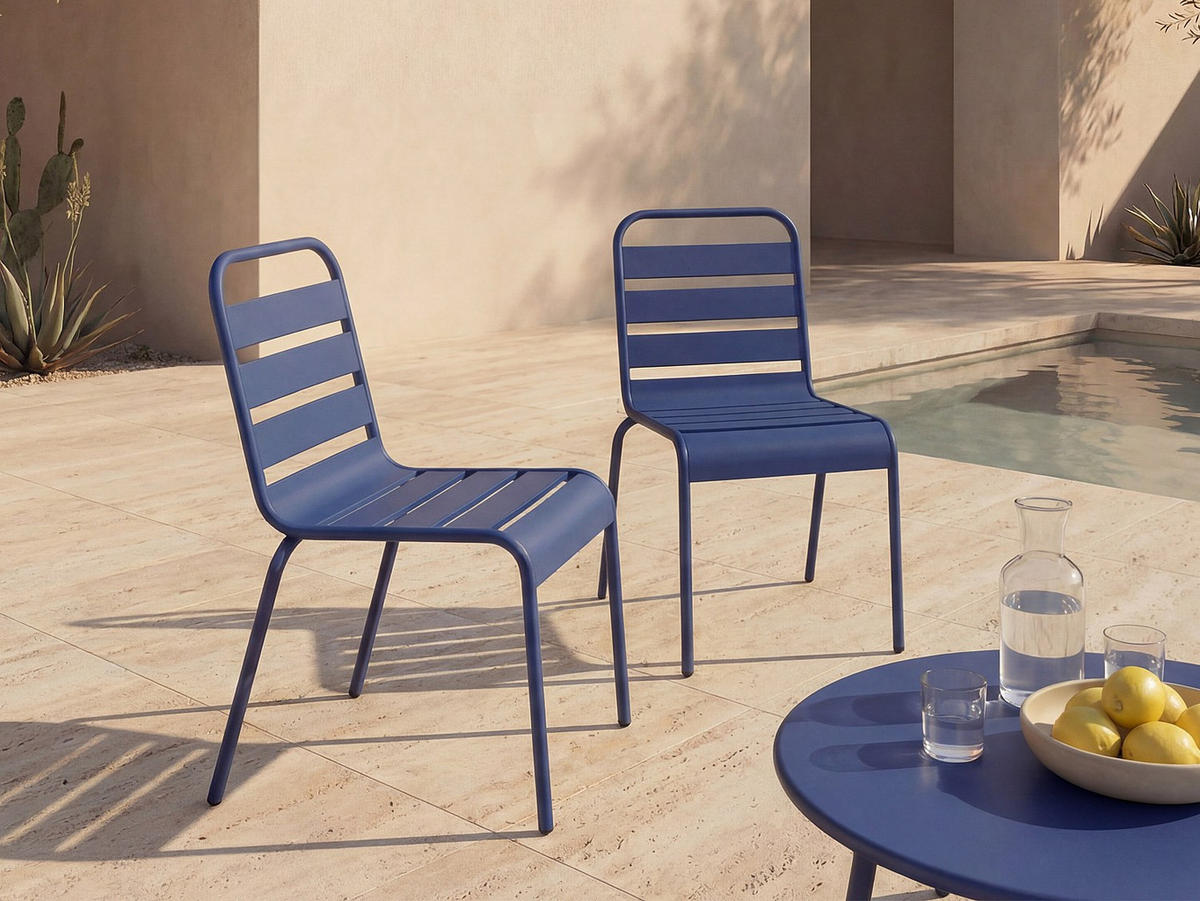 GARTENSTUHL - 47.5 cmcm x 59 cmcm - Metall - Marineblau - MIRMANDE - Dunkelblau, Metall (47.5/79/59cm) - Vente-Unique