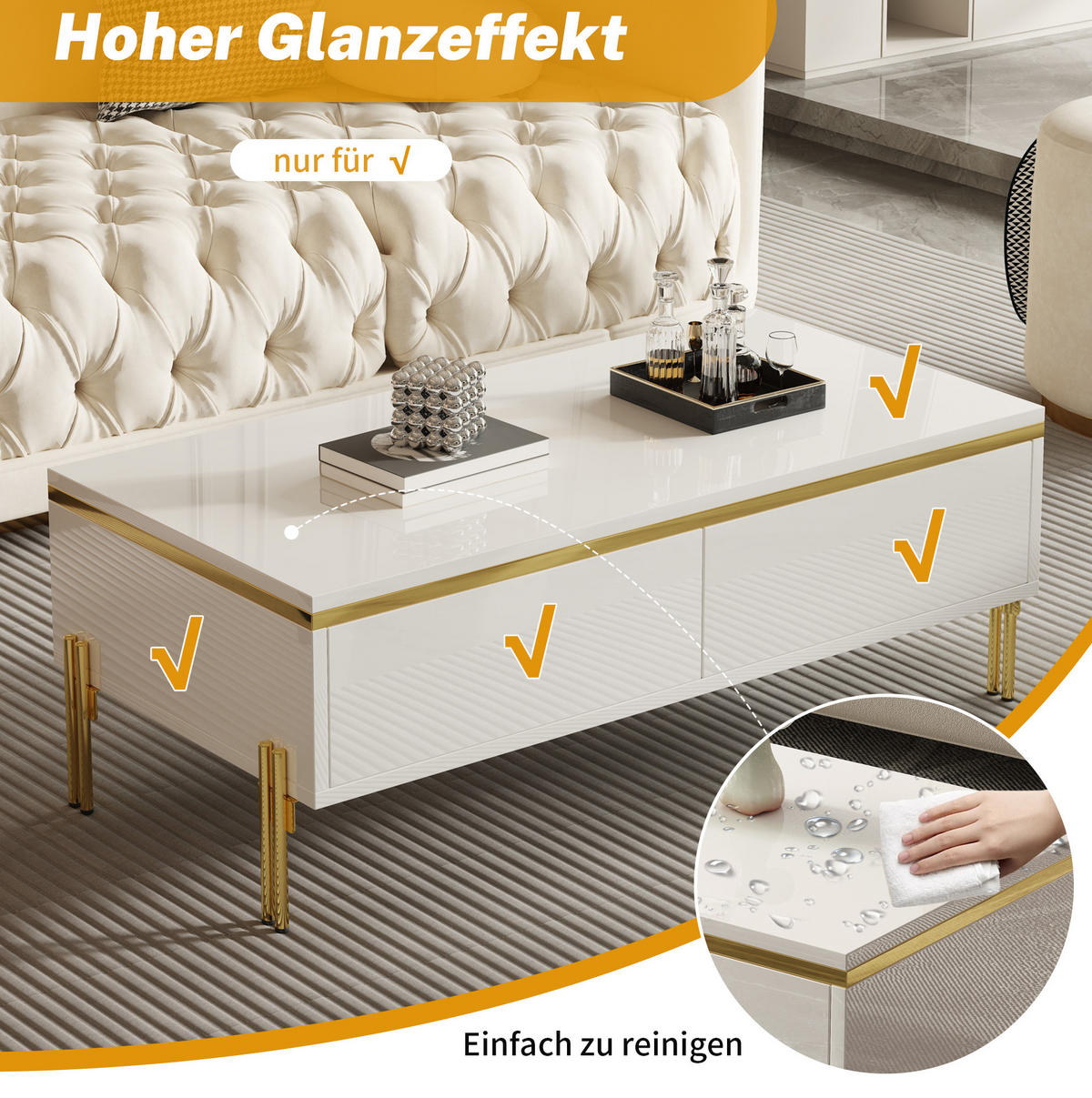 COUCHTISCH aus Spanplatte 100x50x36 cm Weiß mit beidseitigen Schubladen und Metallbeinen - Weiß, Holzwerkstoff (100/50/36cm) - IVMEU
