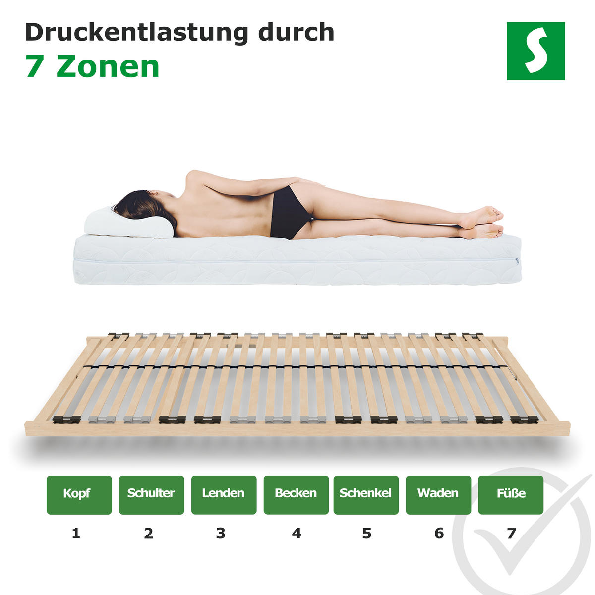 LATTENROST Dreambase 140x200 cm – Ergonomischer 7-Zonen - Eschefarben, Holz (140/200cm) - Schlaftroll