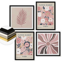 WANDBILDER 4er-Set - 50x50 cm & 40x60 cm Schwarzer Rahmen - Blumenmuster, Blätter, Geometrie - Schwarz, Kunststoff (50/50cm) - ArtPrintCave