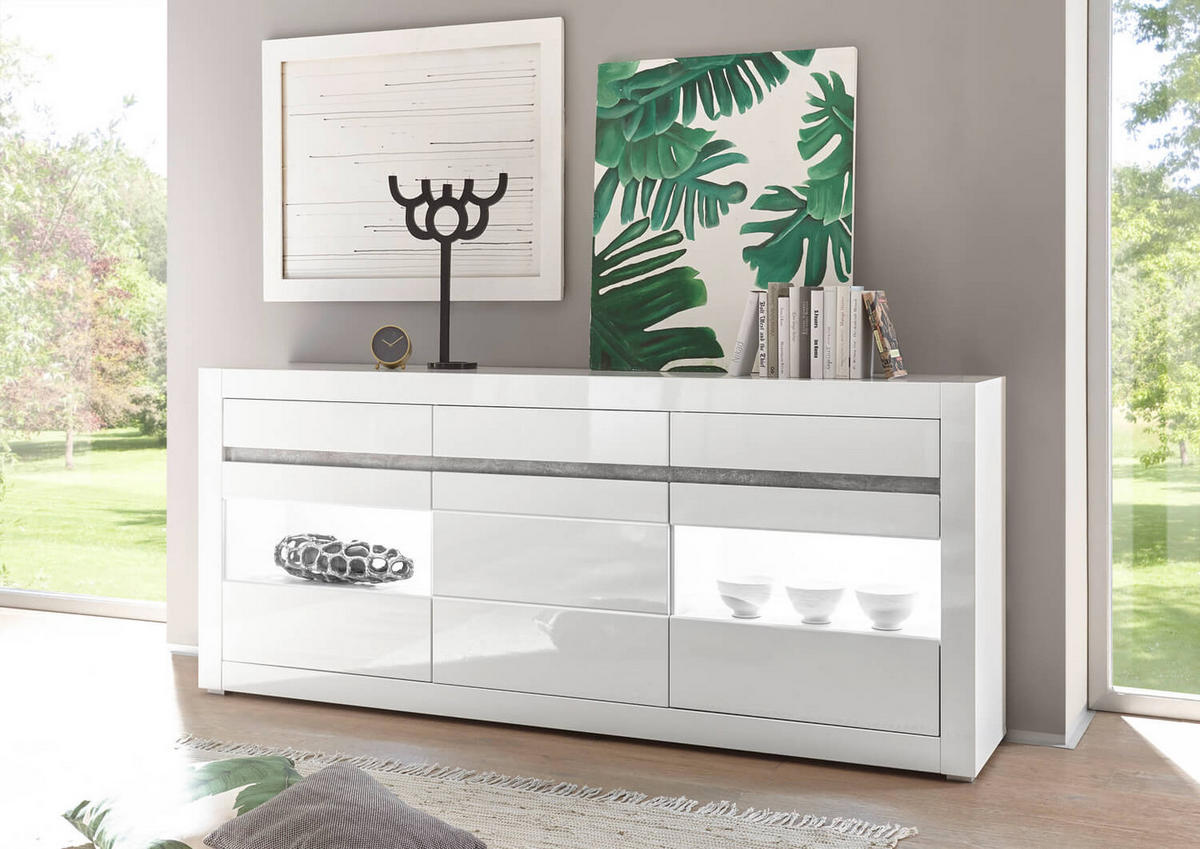 SIDEBOARD Carat weiß Hochglanz 217 cm / 42 cm / 90 cm - Weiß, Holz/Holzwerkstoff (217/90/42cm) - Feldmann-Wohnen