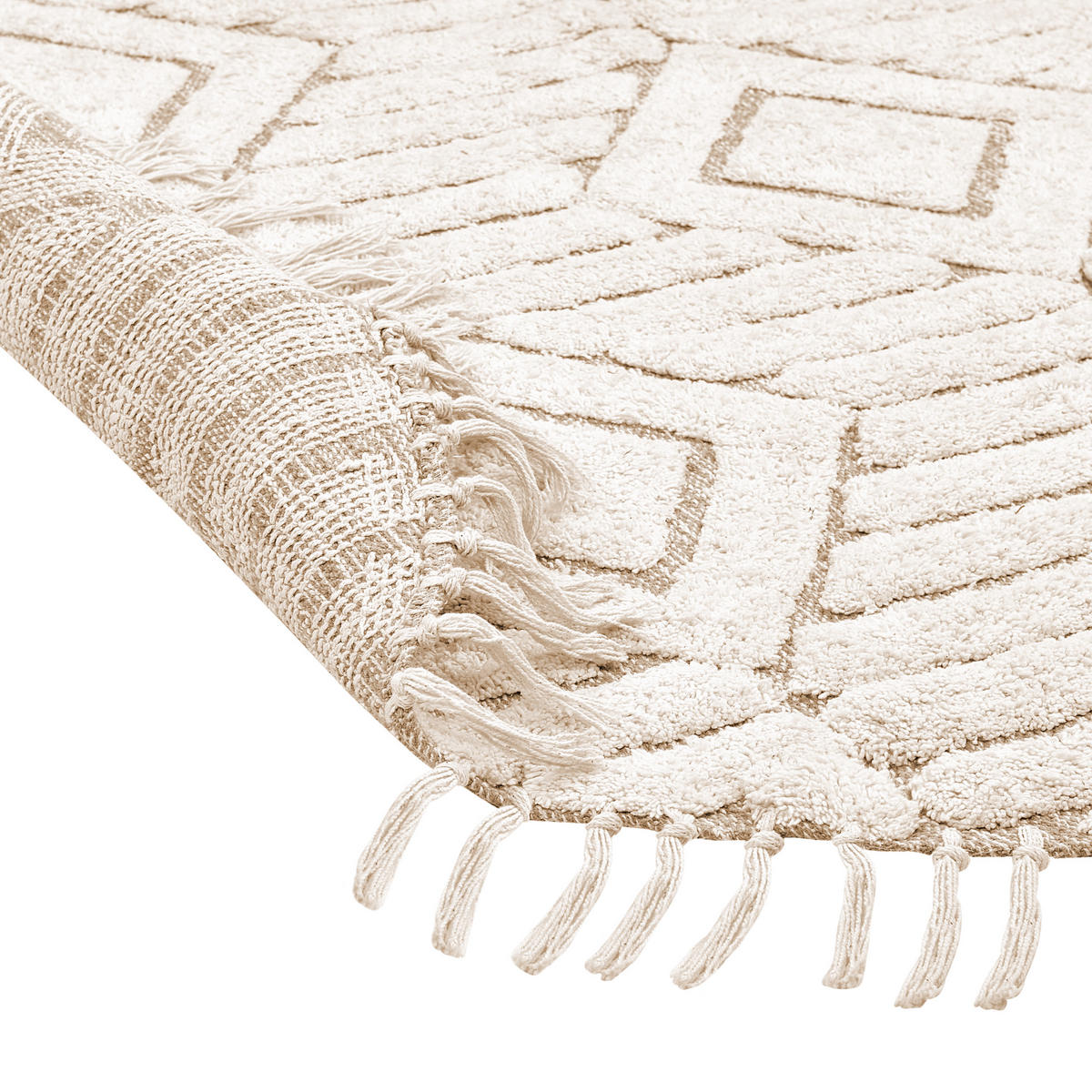 TEPPICH geflochten Horasan 140/140 cm - Beige, Textil (140/140cm) - Beliani