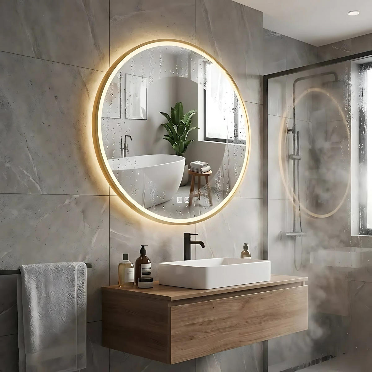 SPIEGEL Rea Led 70cm Mmj Gold - Goldfarben, Glas (70/70/4cm) - REA