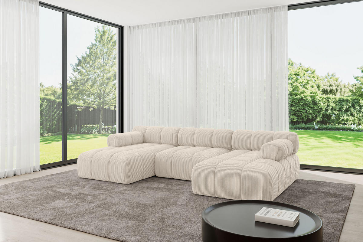 WOHNLANDSCHAFT modulares Sofa Tesso-U1 - 285x160x70 cm Beige Cord - Beige, Holzwerkstoff/Textil (285/70/160cm) - ALTDECOR