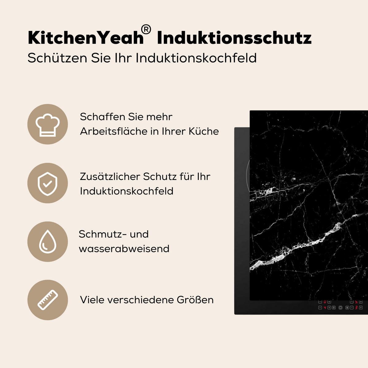 HERDABDECKPLATTE Marmoroptik - Schwarz - Luxus 59x52 cm - Grau, Kunststoff (59/0.2/52cm) - MuchoWow