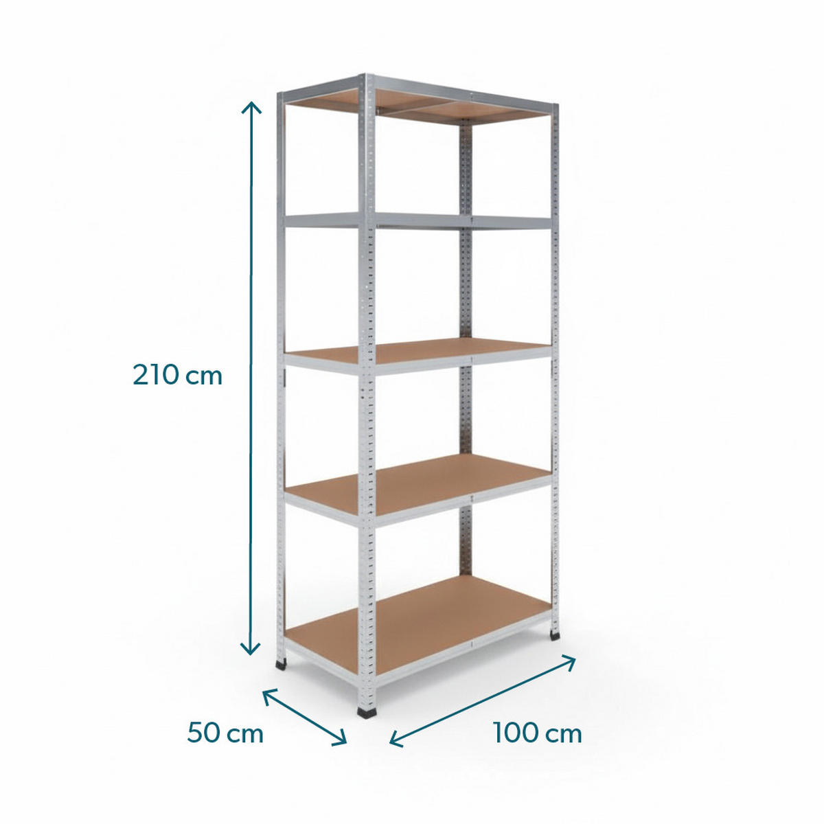 SCHWERLASTREGAL 210x100x50 cm in verzinkt mit 5 Böden und 75 kg Traglast pro Boden - Silberfarben, Metall (100/210/50cm) - rackfriends