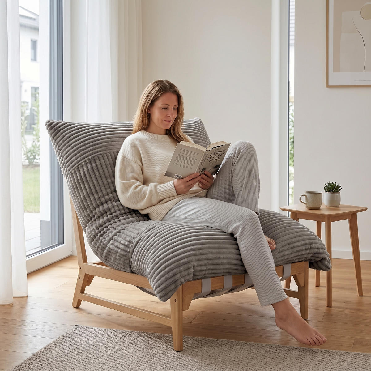XXL-SESSEL Cord mit Holzrahmen, Breites Kissen, Grau - Grau, Holz/Textil (117/94/114cm) - LVHOM