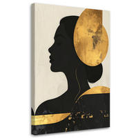 BILD auf Leinwand, Minimalistisches Frauenprofil im goldenen Sonnenlicht - Goldfarben, Textil (30/45cm) - Feeby