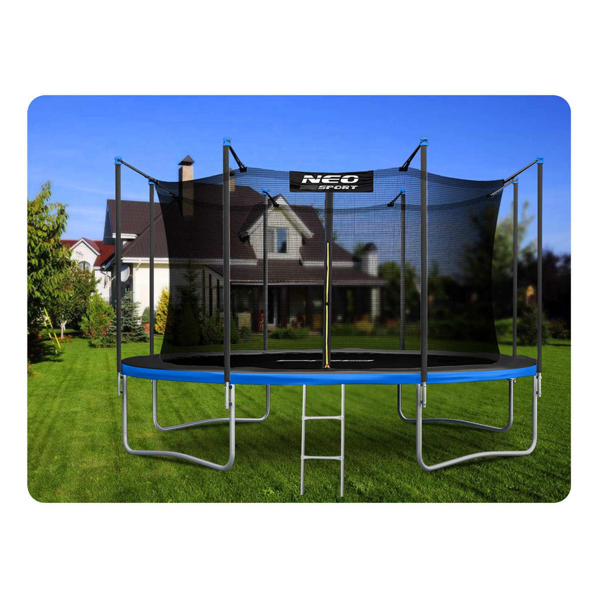 GARTENTRAMPOLIN 12 ft/374 cm mit Innennetz und Leiter - Blau, Metall (374/374cm)