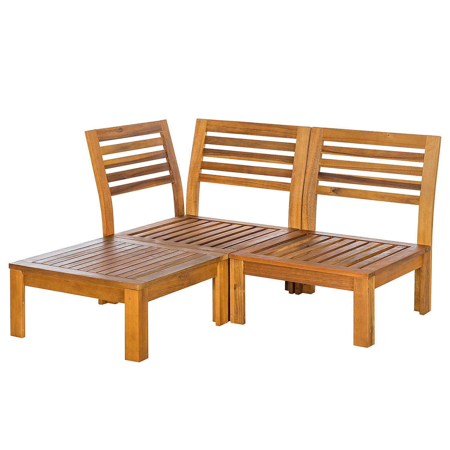 LOUNGEGRUPPE - 3-teilig - Webstoff / Akazie massiv - Weiß, Holz/Textil - home24