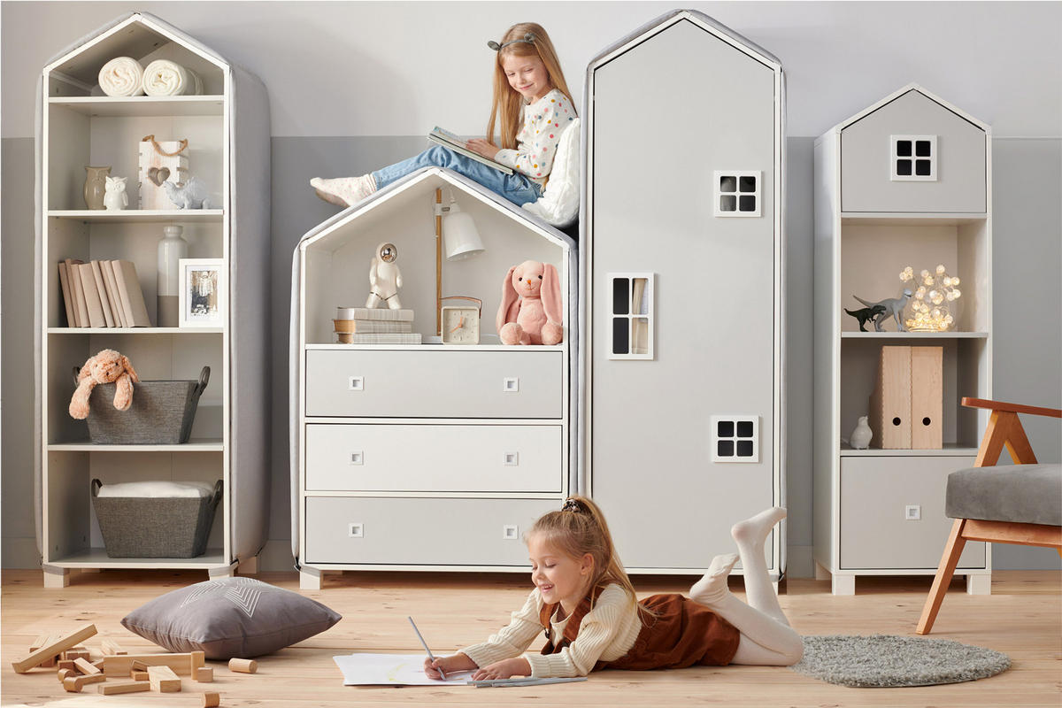 KINDERMÖBEL-SET MIRUM 6er-Set, Weiß/Grau - Weiß/Grau, Holz (57/173/45cm) - KONSIMO®