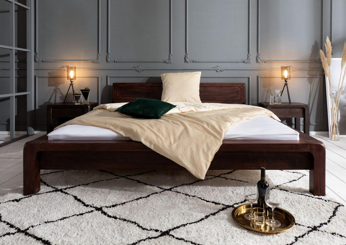 BETT Massivholz Akazie 140 x 200 x 80 dunkelbraun BUENO #033 - Dunkelbraun, Holz (140/200cm) - Massivmoebel24