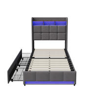 POLSTERBETT 90x200cm mit 2 Schubladen - Einzelbett - RGB-LED-Beleuchtung Ladestation - ohne Matratze - Grau - Grau, Textil (90/200cm) - DELFA