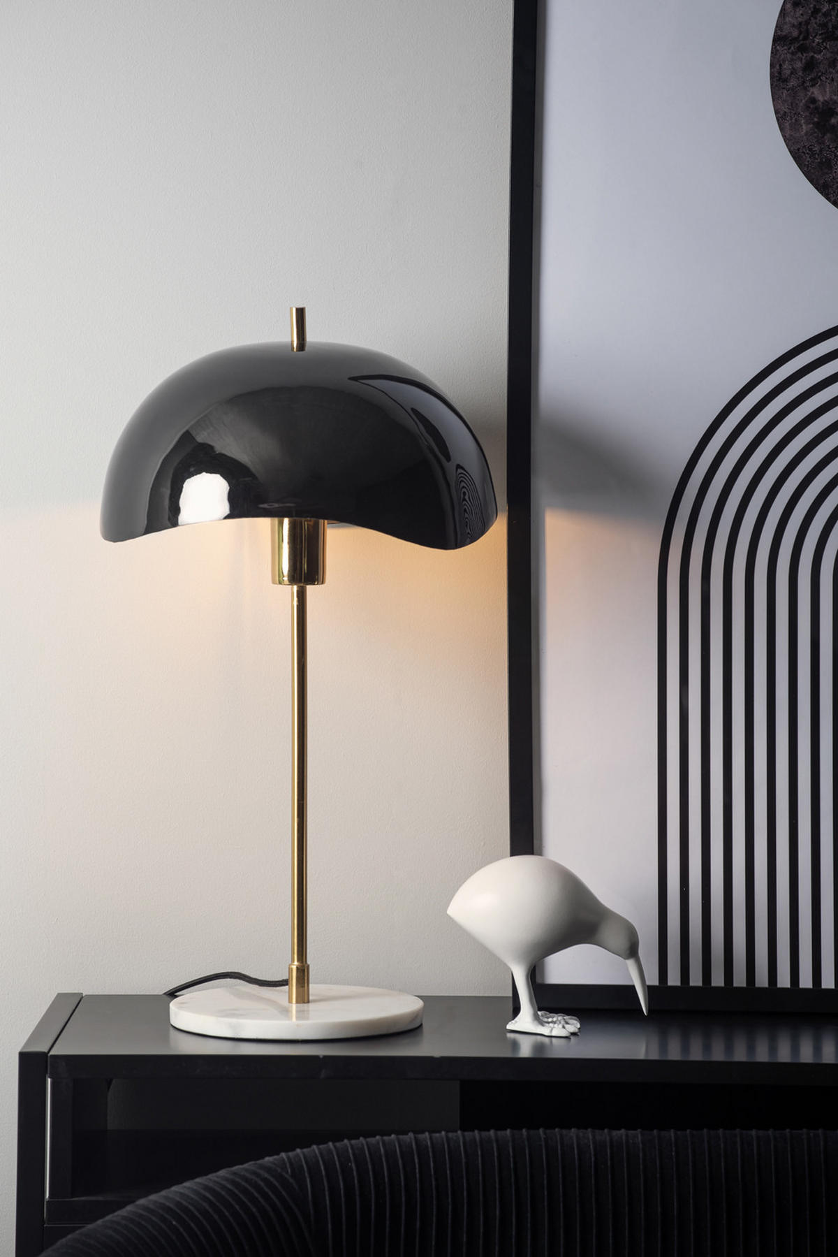 TISCHLAMPE Waved Dome 30/30/56 cm - Schwarz, Metall (30/30/56cm) - Leitmotiv