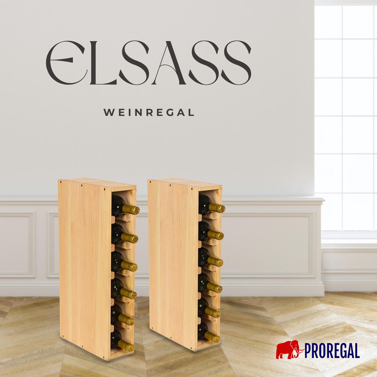 WEINREGAL MODULARES ELSASS 60x12x30cm Schmal Modul für 6 Flaschen - Kieferfarben, Holz (12/60/30cm) - PROREGAL