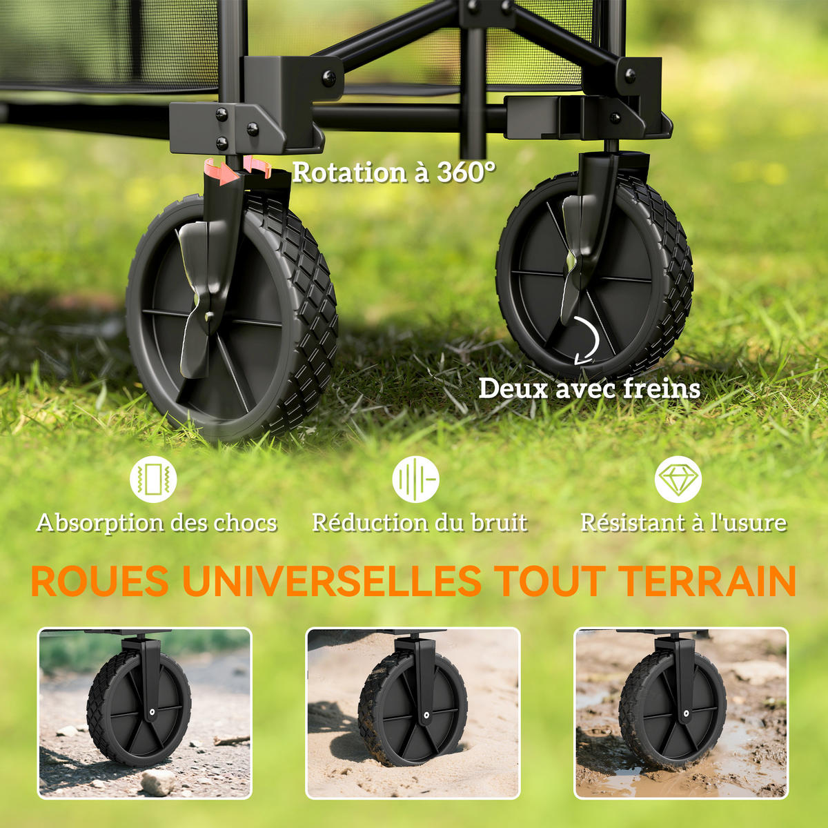 GARTENWAGEN DE-18767 2-stöckig, 350L & All-Terrain-Räder Schwarz - Schwarz, Metall (50/102/142cm) - ComfortXL