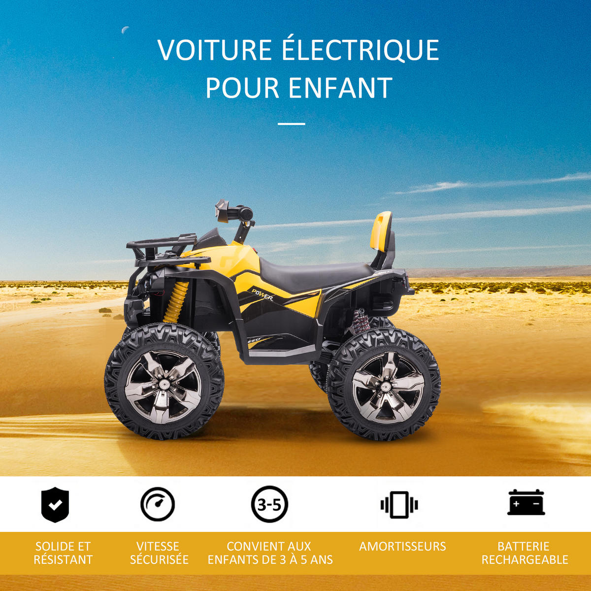 ELEKTRO-QUAD DE-13003 8 km/h Gelb/Schwarz - Gelb, Kunststoff (100/65/73cm) - ComfortXL
