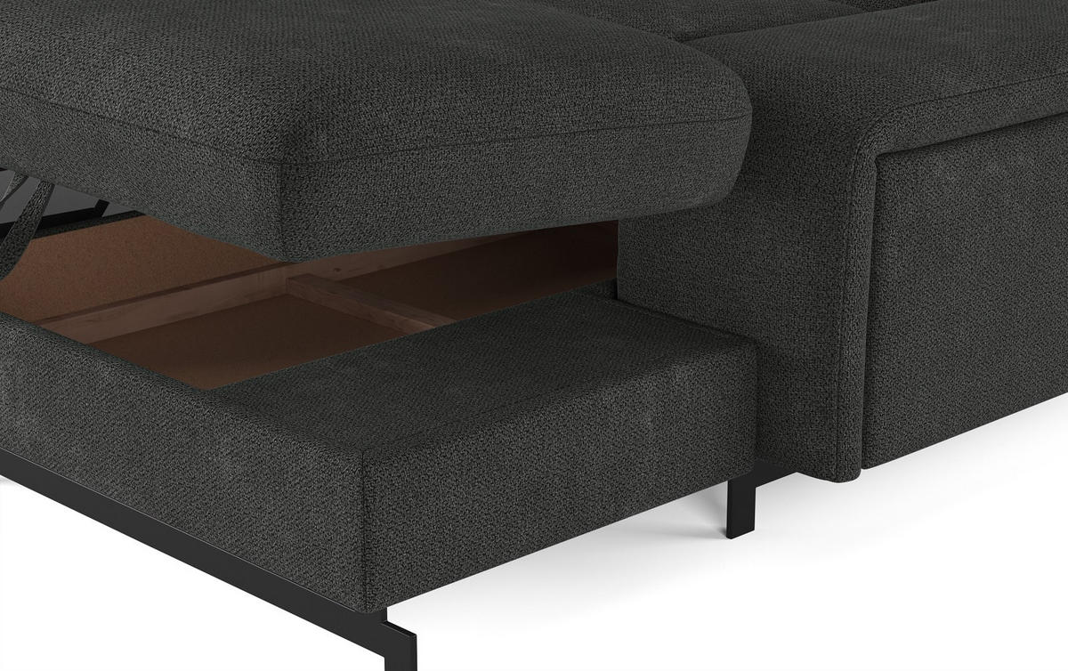 WOHNLANDSCHAFT mit Schlaffunktion und Bettkasten, Orlando-Stoff - Dunkelgrau/Schwarz, Kunststoff/Textil (328/81/215cm) - Cotta