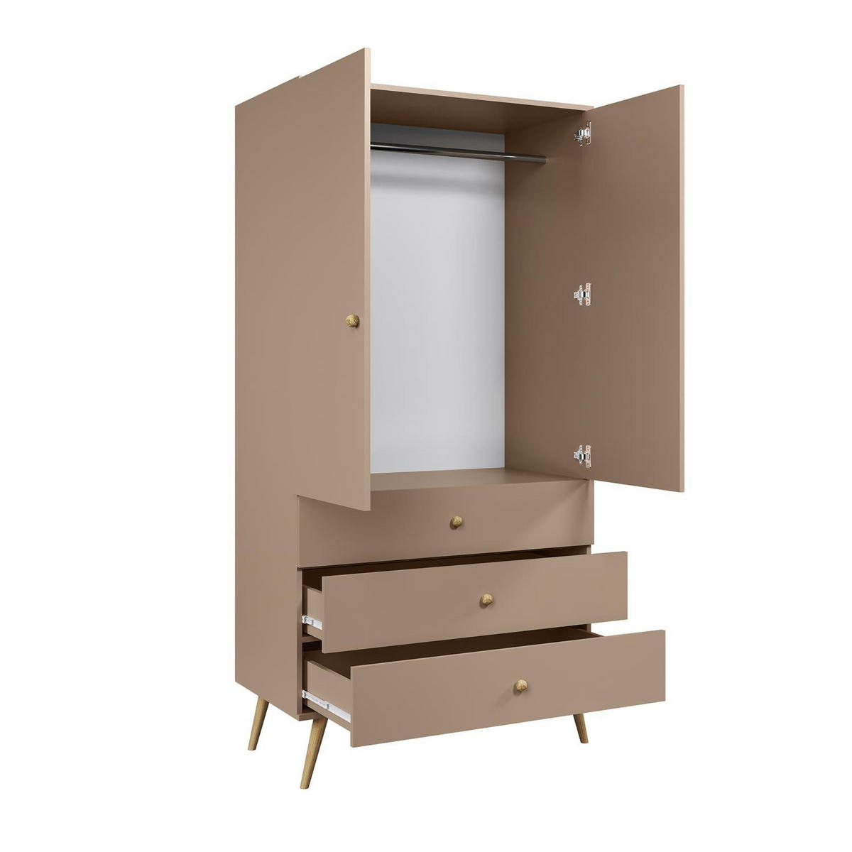 KLEIDERSCHRANK Ikon Beige, zweitüriger Kleiderschrank mit Schubladen - Beige, Holzwerkstoff (100/202/52cm) - Bettso