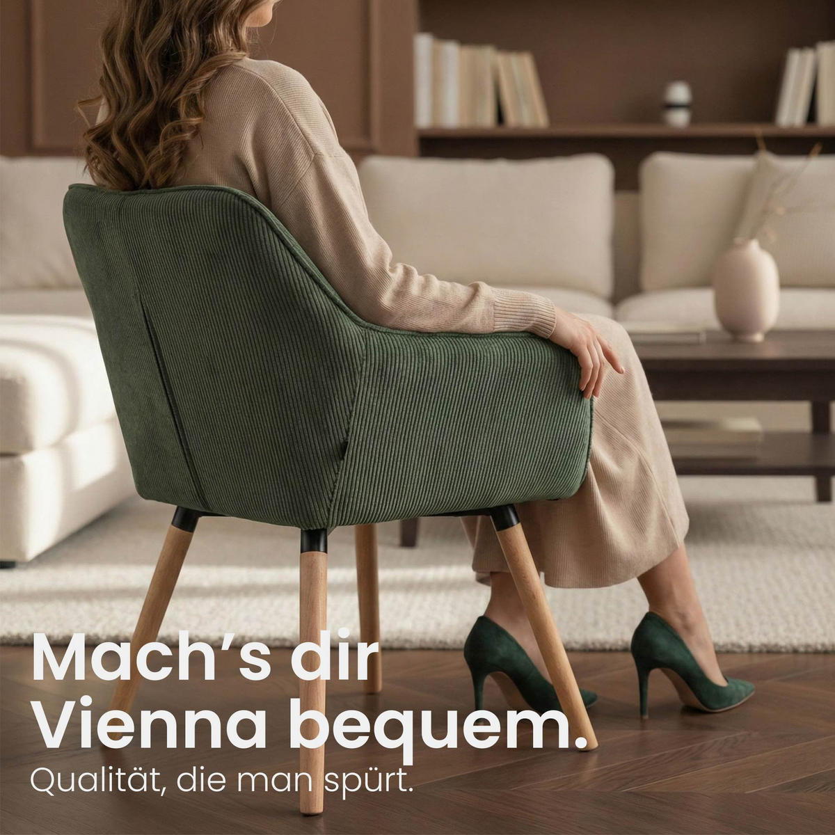 ESSZIMMERSTUHL Cord Grün - Eukalyptusholzfarben/Grün, Holz/Textil (65/82/64cm) - CLP