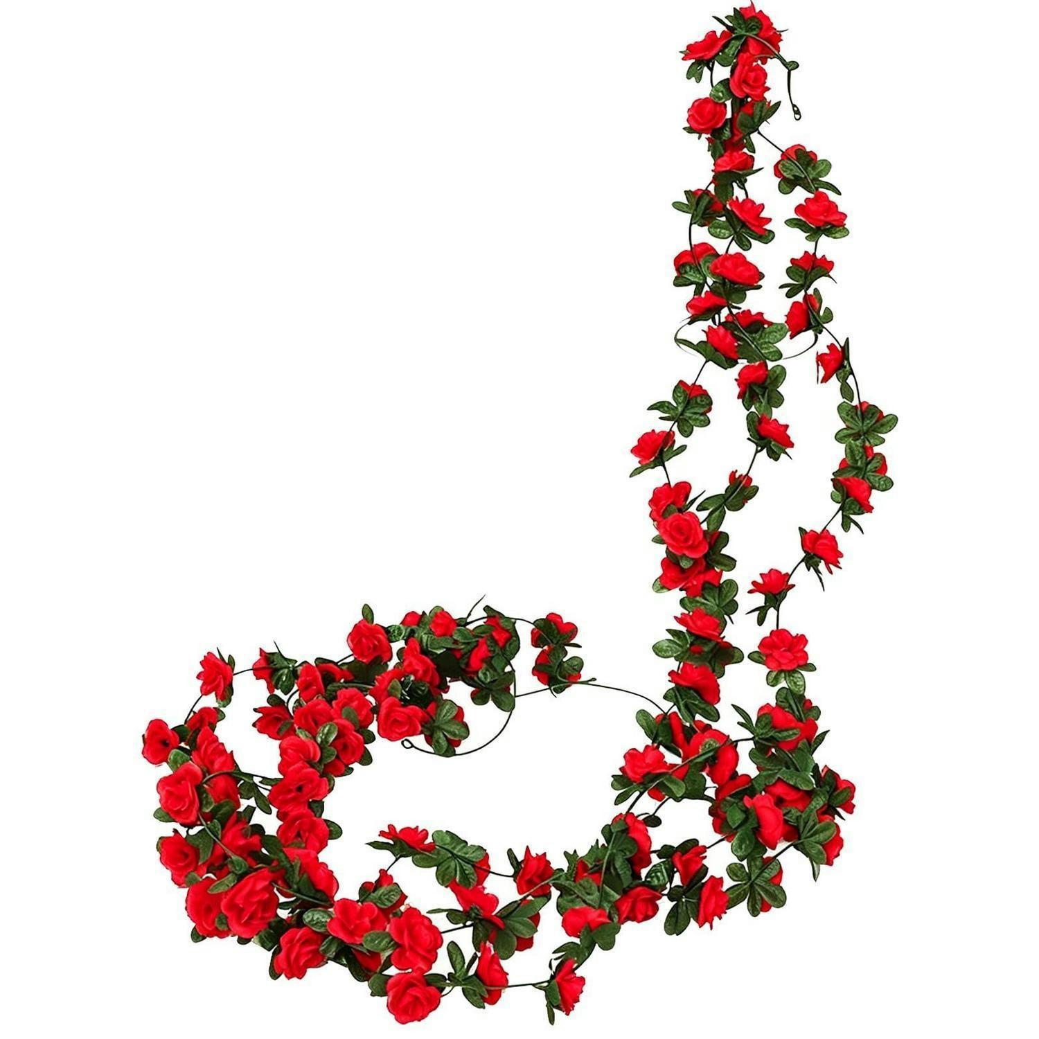 BLUMENGIRLANDE 3 Stück 2,45M Künstliche Seidenrosen Rot - Rot, Kunststoff (10cm)