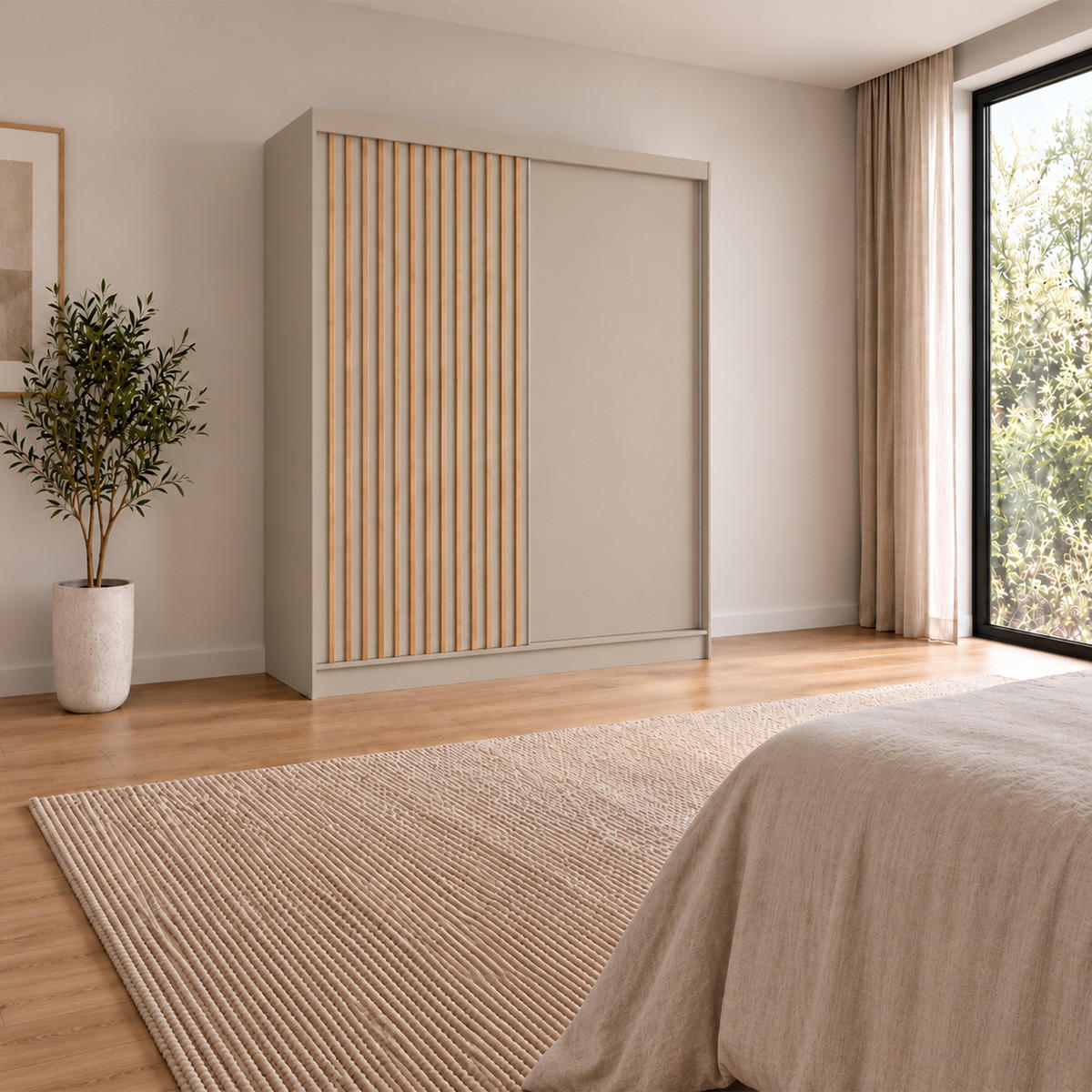 KLEIDERSCHRANK Lumil 200 cm Kaschmir Griffe silber - Kaschmir, Holzwerkstoff (200/216/61cm) - KS Home Concept
