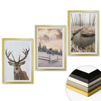 WANDBILDER 3er Set - 40x60 cm Goldrahmen - Hirschhütte in Winterlandschaft - Goldfarben, Kunststoff (40/60cm) - ArtPrintCave