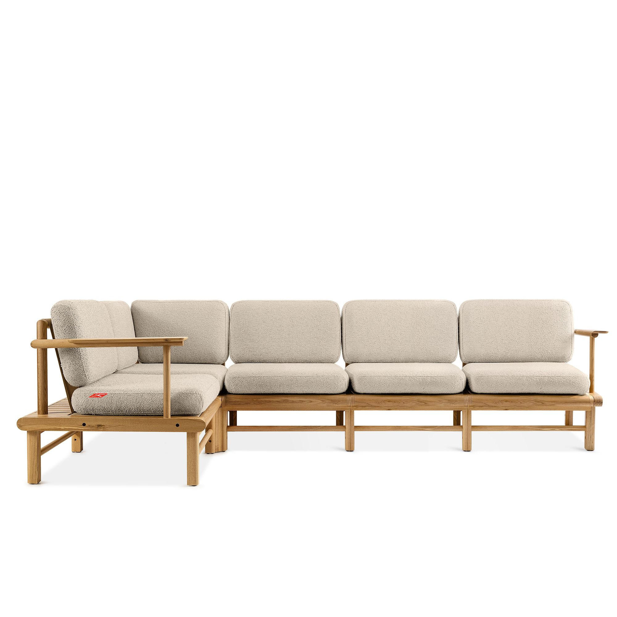 LOUNGESOFA ATREDA links - Creme, Holz/Textil (300/80/160cm) - KONSIMO®