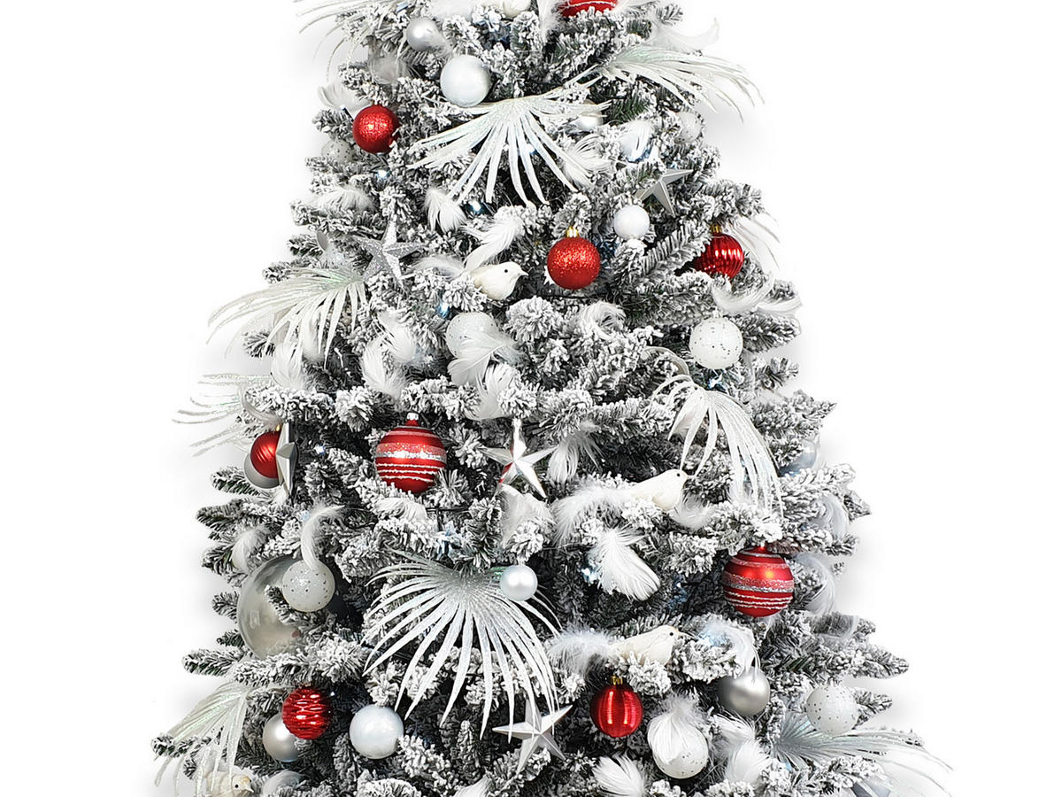 WEIHNACHTSBAUMSCHMUCK-SET POLAR RED II, 133-teilig, für Weihnachtsbäume 120–210 cm, inkl. Aufbewahrungsbox - Rot/Silberfarben, Glas/Kunststoff (55/50/75cm) - LAALU