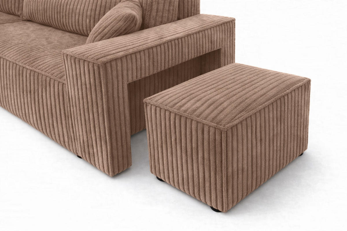 ECKSOFA Mit Schlaffunktion Und Pouf, Cordstoff Tilia, Braun, Links, Best L Mit Pouf - Braun, Holz (244/145cm) - Kaiser Möbel
