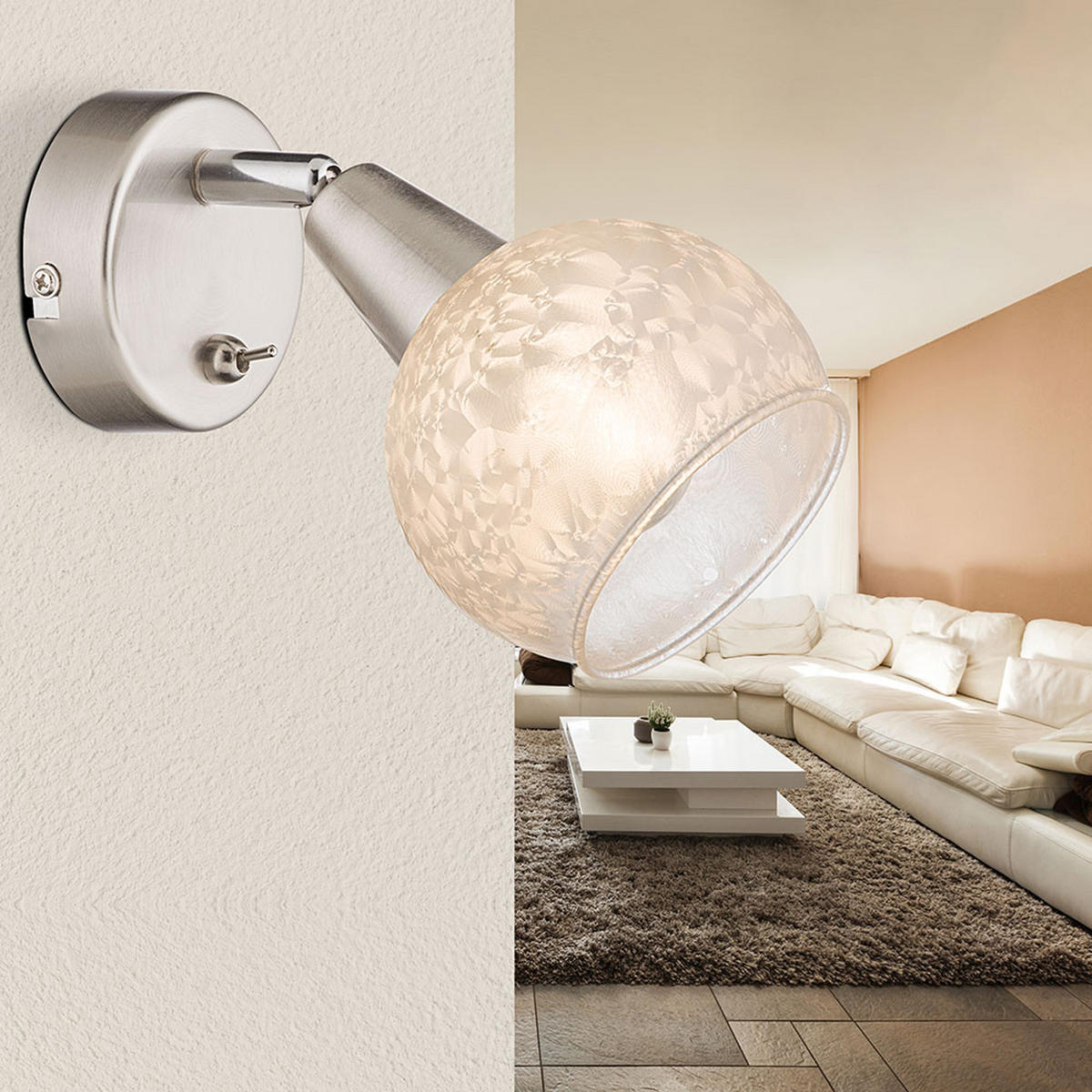 WANDLEUCHTE Metall Silber matt Schwenkbar - Silberfarben, Glas (9.8/15/18.6cm) - Globo Lighting