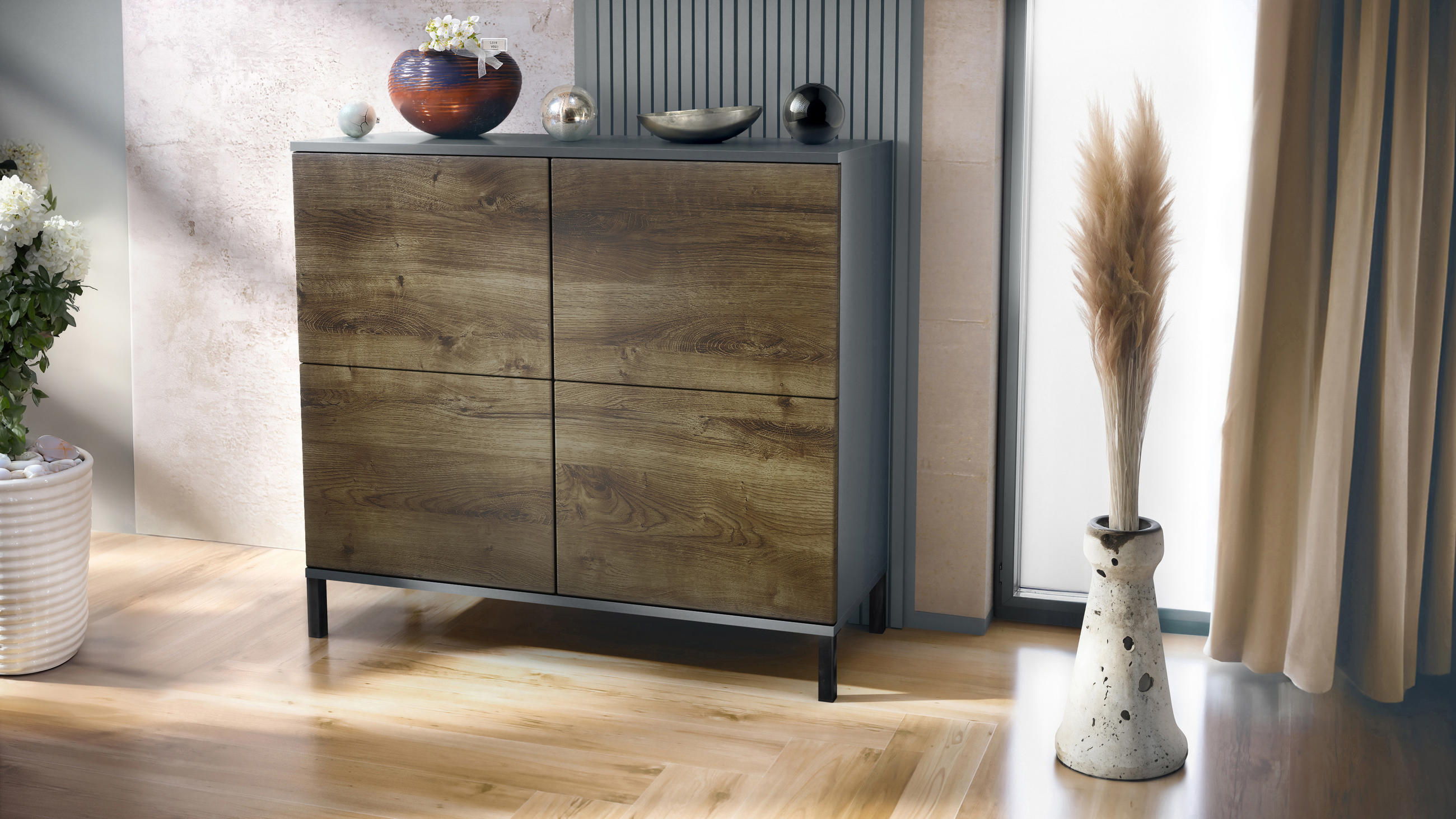 KOMMODE Rova Eiche Ribbeck - Alteiche, Holzwerkstoff (92.5/83.5/35cm) - Vladon