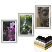 WANDBILDER 3er Set - 40x60 cm Silberner Rahmen - Blumen, Wasserfall, Buddha-Felsen, Zen - Silberfarben, Kunststoff (40/60cm) - ArtPrintCave