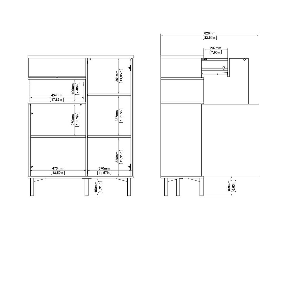 SIDEBOARD Ringe Weiß 89/37/119 cm - Weiß, Holzwerkstoff (89/119/37cm) - ebuy24