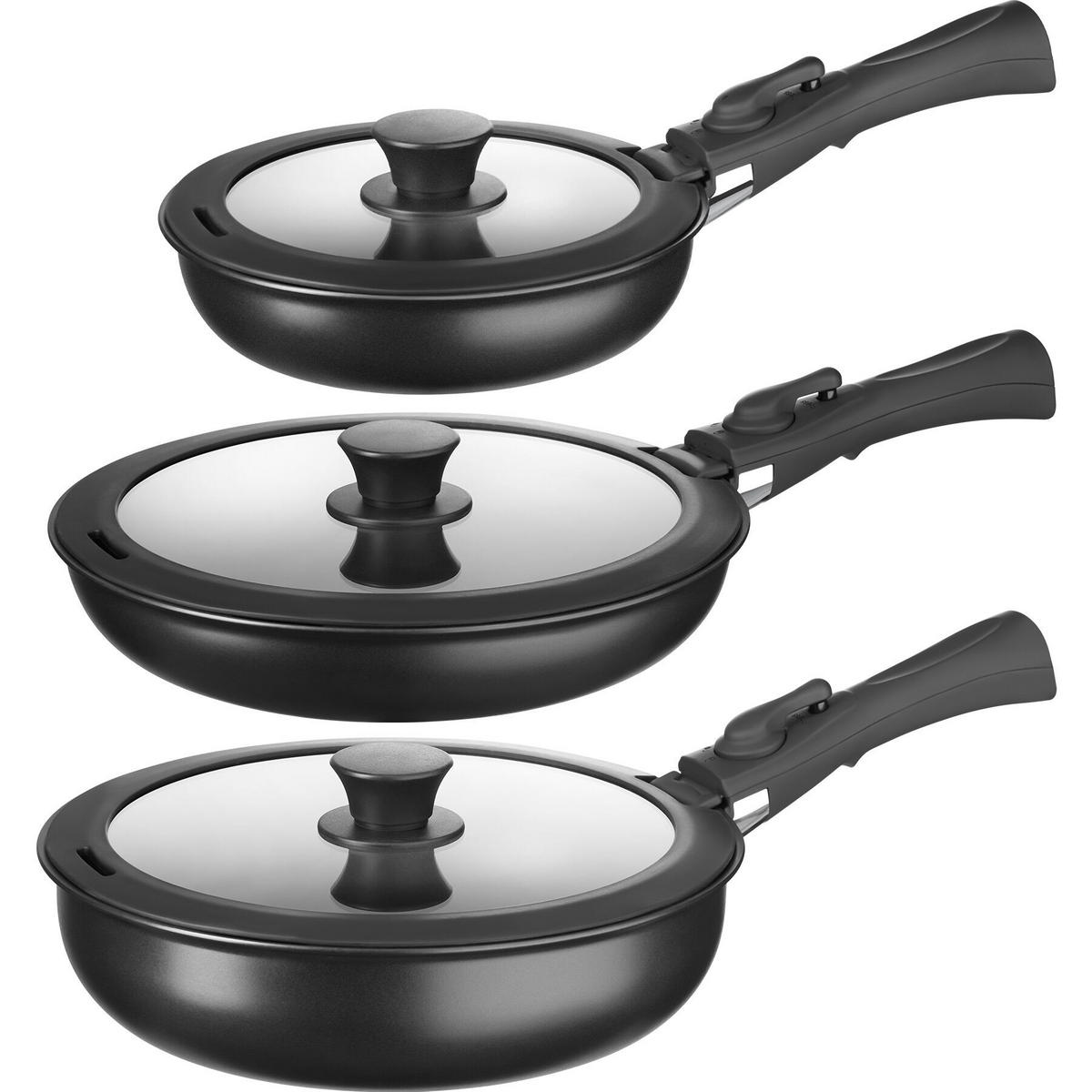 KÜCHENSTARTERSET 47er Set Una/Parma,inklusive Topfschonern und anklemmbaren Griffen,grau/schwarz - Schwarz/Grau, Keramik (30/8.5/46.5cm) - tectake