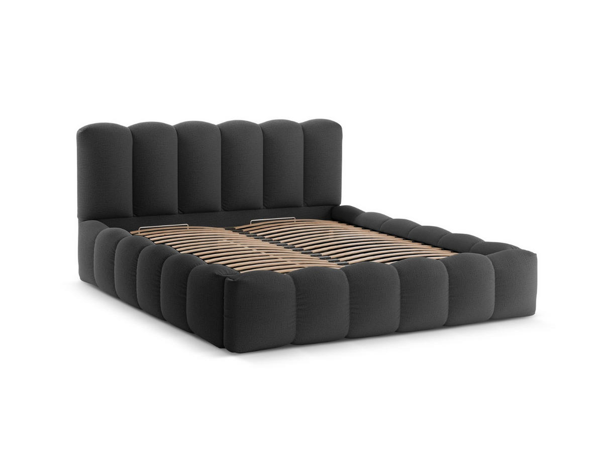 BETT mit Bettkasten und Kopfteil Lupine aus strukturiertem Stoff anthrazit 140x200cm - Anthrazit, Textil (140/200cm) - Micadoni