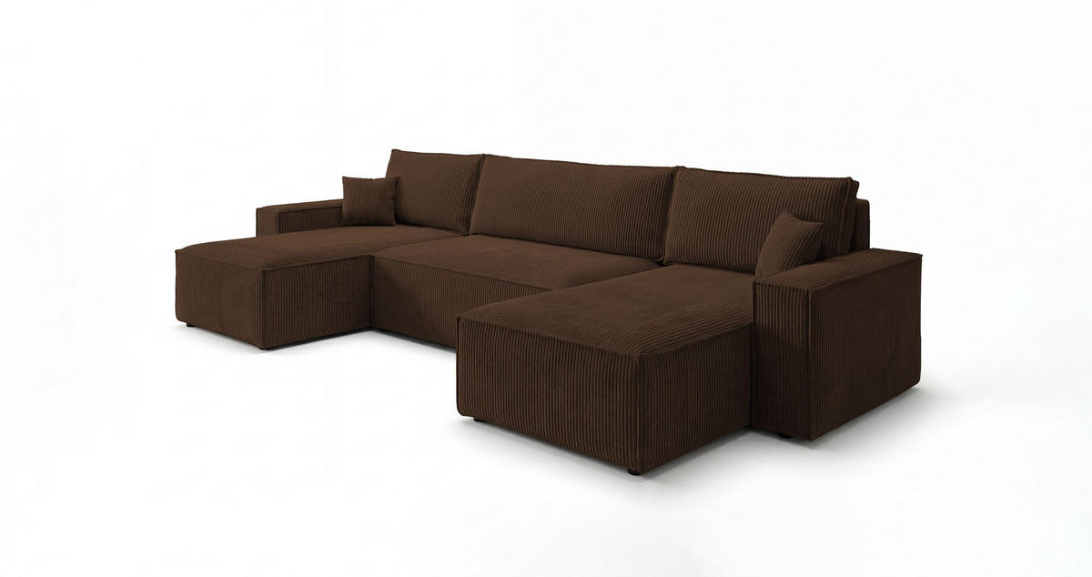 SEDACÍ souprava CALIFORNIA MINI tvar U hnědá manšestr Poso 6 - funkce spaní, úložný prostor - hnědá, textil (312/85/142cm) - Cornero