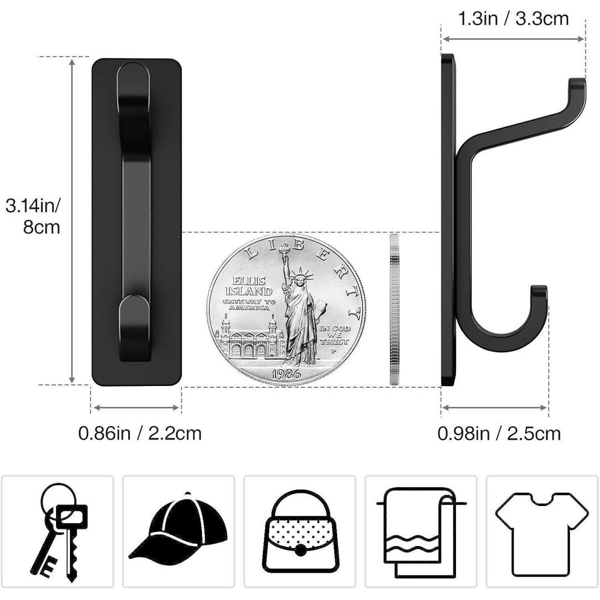 KLEBEHAKEN 4 Stück Schwarz Matt 6kg Tragkraft - Schwarz, Metall (8/3.5/2.2cm)