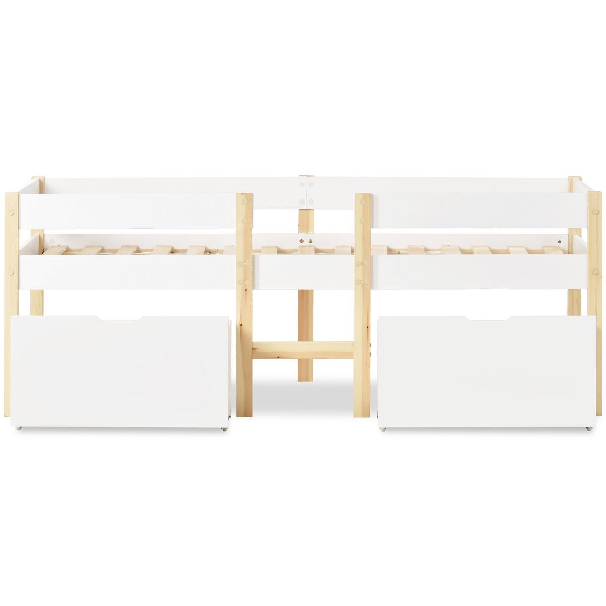 KINDEREINZELBETTEN aus Kiefer-Massivholz 90x190 cm in Weiß mit Schubladen & Rausfallschutz - Weiß, Holz (90/190cm) - Modfu