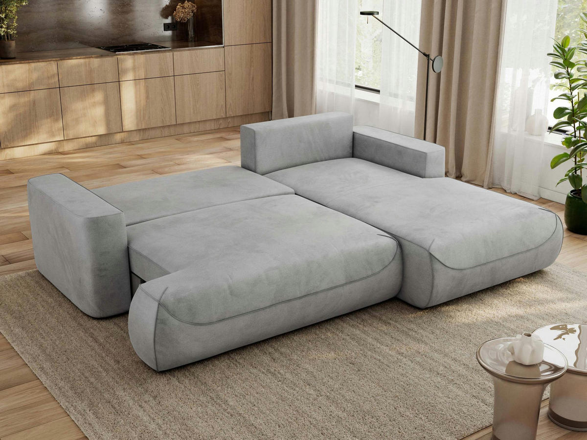 ECKSOFA OVO L Hellgrau Velvet - Rechts Seite - Hellgrau/Schwarz, Kunststoff/Textil (195/271cm) - MKS