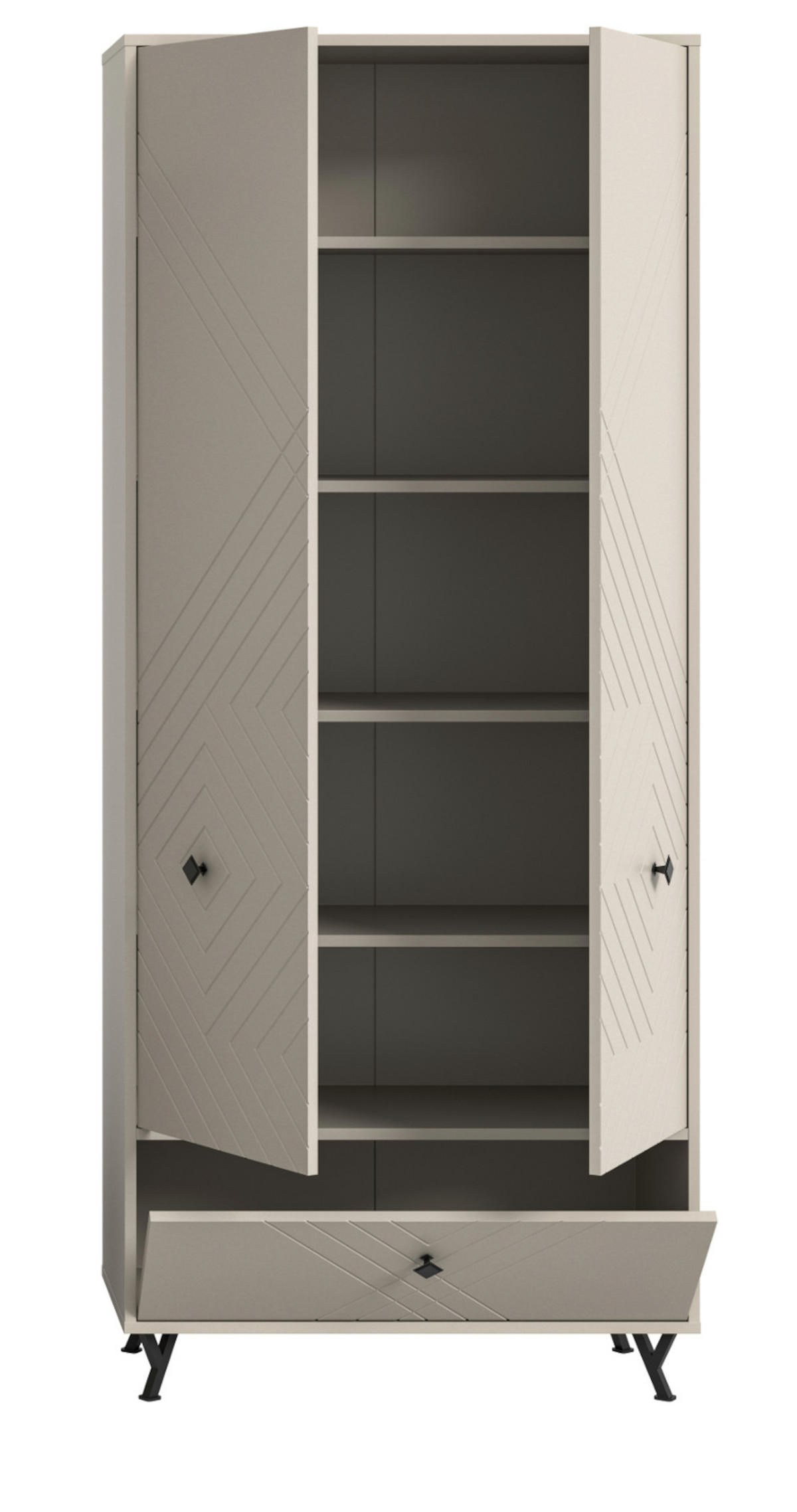 SCHUHSCHRANK Sand matt 80 cm, Mehrzweckschrank mit gefräster Struktur - Sandfarben/Beige, Holzwerkstoff/Metall (80/190/35cm) - Inn.Furn