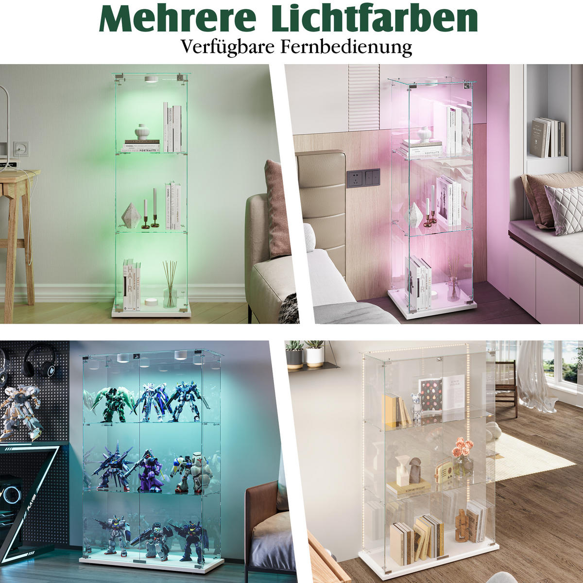 VITRINE 3-stöckig mit LED,Staubdicht,Weiß - Weiß, Glas (40/123/35cm) - PARAFTA HOME