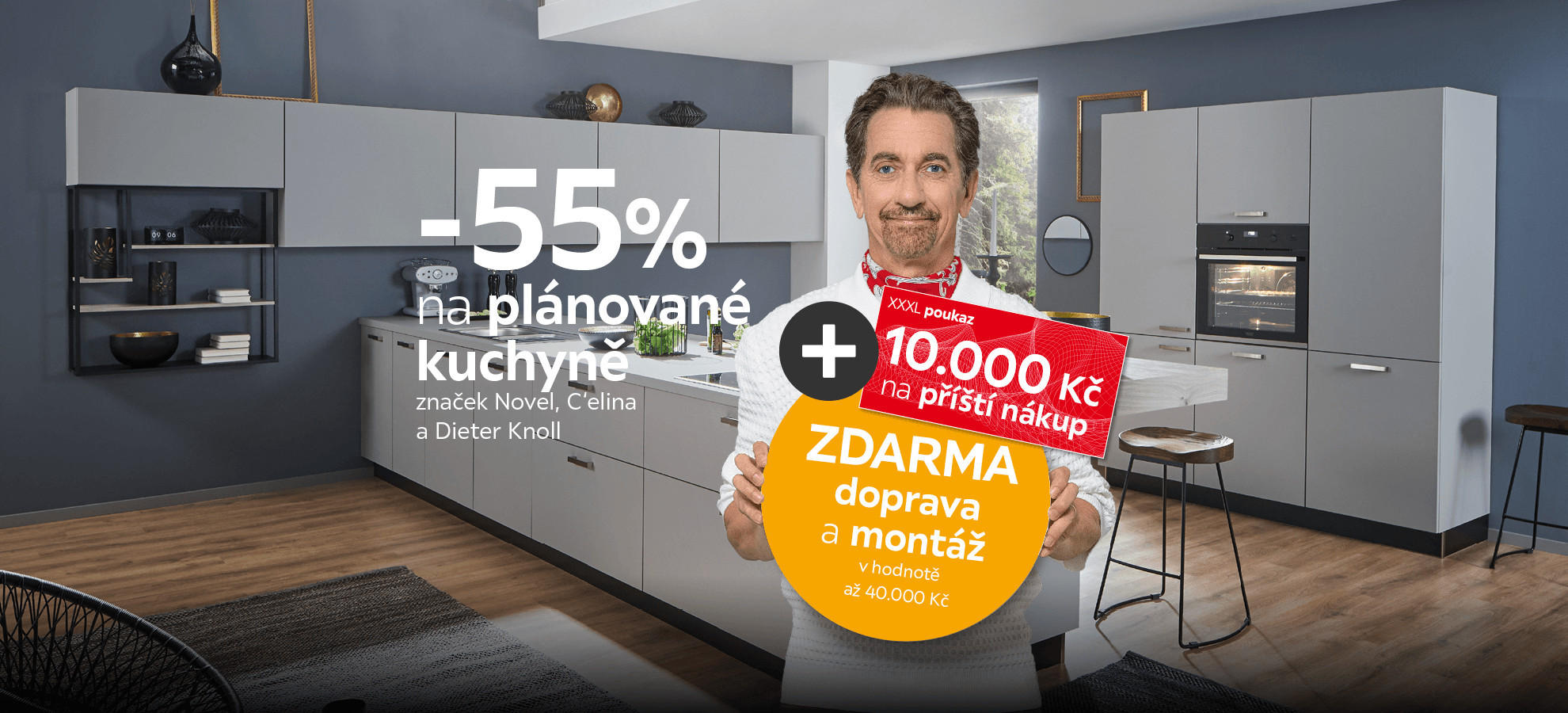 -55 % na plánované kuchyně a 10 000 Kč na další nákup