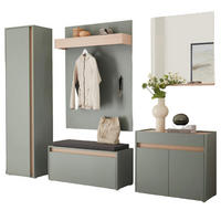 GARDEROBEN-SET Salbei grün, Barista Eiche 6-teilig, Garderobenkombination 260 cm Center - Salbeigrün/Eichefarben, Glas/Holz (260/200/40cm) - Furn.Design