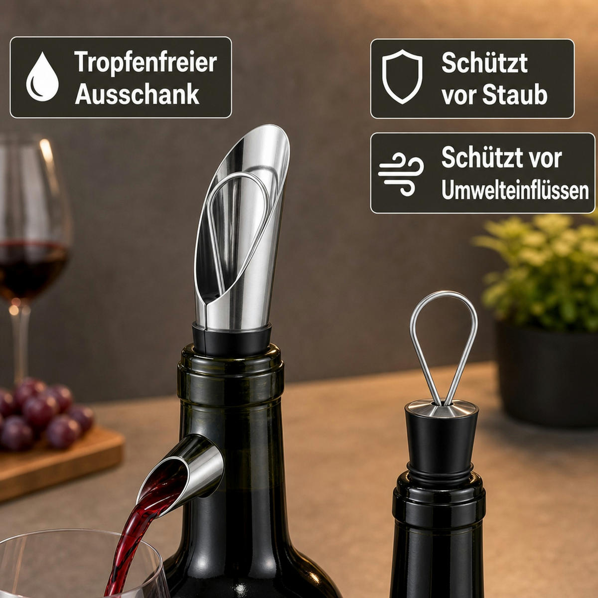 TÜLLE mit Stopfen - Save & Stop - Edelstahlfarben, Metall (9.5/17/3cm) - ich-zapfe